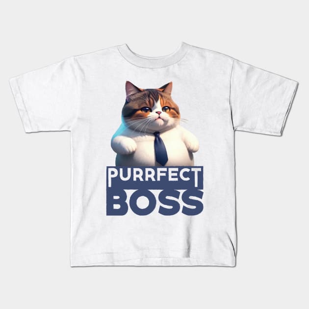 Just a Purrfect Boss Funny Cat Kids T-Shirt by Dmytro